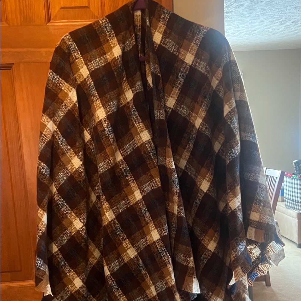 Plaid Women's Cape in Brown and Cream